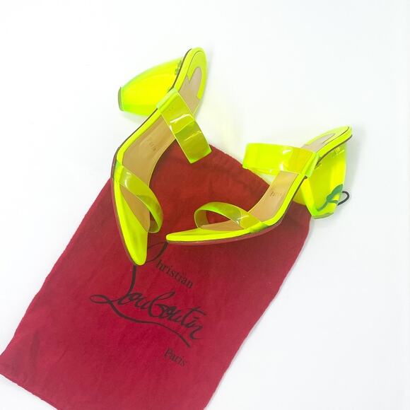 Christian Louboutin Ovida PVC Clear Strap Block Heels Neon Yellow Fluo EU 38 - Picture 6 of 13